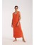 Kadın Kalın Askılı Yırtmaçlı Uzun Turuncu Gecelik 4