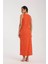 Kadın Kalın Askılı Yırtmaçlı Uzun Turuncu Gecelik 5