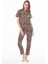 Premium Kadın Pijama Takımı Leopar Desenli Yumuşak Dokulu Kısa Kollu Bisiklet Yaka 5