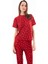 Premium Kadın Pijama Takımı Kırmızı Kalp Desenli Yumuşak Dokulu Kısa Kollu Bisiklet Yaka 3