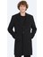 Siyah Regular Fit Kelebek Yaka Klasik Dokuma Palto 6