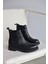Whitney Hakiki Deri Lastikli Kadın Kısa Bot - Siyah 1