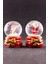 2 Adet Yeni Yıl Noel Baba Temalı Kurdele Detaylı Mini Boy Işıklı Kar Küresi 6,5 cm B 2