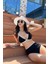 Kadın Siyah Beyaz Kaşkorse Yüksek Bel Bikini Takımı Şık Desenli ve Konforlu Kumaş 2