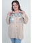 Kadın Düşük Kollu Çift Cepli Desenli Büyük Beden Gömlek 3