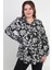Kadın Kol Katlamalı Çiçekli Büyük Beden Gömlek 1