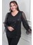 Kadın V Yaka Kolları Organze Pulpayet Büyük Beden Bluz 3
