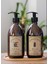 3lü Set Vintage Etiket Boş Amber Cam Şişe Bulaşık Deterjanlık Çamaşır Suyu 2X500ML Ahşap Altlık 1