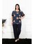 Kadın 5xl-6xl-7xl-8xl Büyük Beden Kısa Kol Pijama Takım Lacivert 1