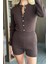 Kahverengi Bodysuit Hırka Şort Triko Takım 2