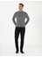 Erkek Gri Melanj Slim Fit Çeyrek Yaka Basic Triko Kazak 50315456-VR086 4