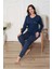 Kadın Bisiklet Yaka Düğmesiz Dökümlü Viskon Mevsimlik Uzun Kol Cepli Pijama Takımı 3
