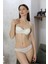 Kadın Destekli Dantel Detaylı Straplez Sütyen Takım Ekru 1