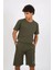 Erkek Pamuk Lakost Alt Üst Kaprili Pijama Takım Haki 3