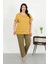 Kadın Büyük Beden Kısa Kol Penye Pijama Takımı Sarı 2