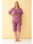 Kadın Mürdüm “make A Wish” Yazılı Büyük Beden Kapri Pijama Takımı 2