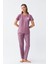 Kadın Mor Patili Tavşan Baskılı Cepli Pijama Takımı 5