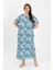 Kadın Büyük Beden Kısa Kol Mavi Anne Gecelik 1