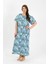 Kadın Büyük Beden Kısa Kol Mavi Anne Gecelik 3