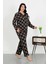Kadın Büyük Beden Pamuklu Cepli Düğmeli Siyah Pijama Takım 1