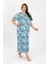 Kadın Büyük Beden Kısa Kol Mavi Anne Gecelik 5