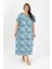 Kadın Büyük Beden Kısa Kol Mavi Anne Gecelik 6