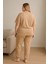 Kadın Büyük Beden Pijama Takımı Kısa Kollu Bej Rengi 4