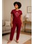 Kadın Kısa Kollu Pijama Takımı Bordo Baskılı 2