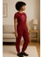 Kadın Kısa Kollu Pijama Takımı Bordo Baskılı 3
