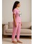 Kadın Pembe Pijama Takımı Kısa Kollu Baskılı 3
