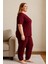 Kadın Büyük Beden Kısa Kollu Pijama Takımı Bordo 2