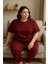 Kadın Büyük Beden Kısa Kollu Pijama Takımı Bordo 4