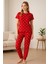 Kadın Kısa Kollu Pijama Takımı Kalp Baskılı 3