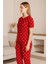 Kadın Kısa Kollu Pijama Takımı Kalp Baskılı 4