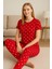Kadın Kısa Kollu Pijama Takımı Kalp Baskılı 6