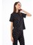 Premium Kadın Pijama Takımı Siyah Kalp Desenli Yumuşak Dokulu Kısa Kollu Bisiklet Yaka 3