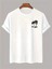 20/1 Penye Compack Palmiye Ön Baskılı Oversize Bisiklet Yaka Kısa Kol Yazlık T-Shirt - Beyaz 1