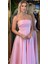 Pembe Straplez Yaka Kloş Etekli Saten Midi Abiye Elbise 7647 2