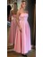 Pembe Straplez Yaka Kloş Etekli Saten Midi Abiye Elbise 7647 3