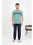 Erkek Pamuk Kısa Kol Pijama Takım Suyeşili 3