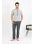 Erkek Pamuk Kısa Kol Pijama Takım Gri 6