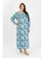 Kadın Büyük Beden Uzun Kol Mavi Anne Gecelik 3