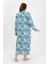 Kadın Büyük Beden Uzun Kol Mavi Anne Gecelik 5