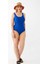 Kadın Saks Mavisi Büyük Beden Düz Tek Parça Mayo 4