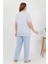 Kadın Büyük Beden Kısa Kol Penye Pijama Takımı Mavi 4