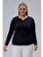 Curve Büyük Beden %100 Pamuklu Likralı Bisiklet Yaka Basic Düz Uzun Kol Siyah Bluz 2