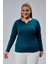 Curve Büyük Beden %100 Pamuklu Likralı Bisiklet Yaka Basic Düz Uzun Kol Yeşil Bluz 5