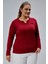 Curve Büyük Beden %100 Pamuklu Likralı Bisiklet Yaka Basic Düz Uzun Kol Bordo Bluz 4