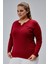 Curve Büyük Beden %100 Pamuklu Likralı Bisiklet Yaka Basic Düz Uzun Kol Bordo Bluz 3