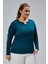 Curve Büyük Beden %100 Pamuklu Likralı Bisiklet Yaka Basic Düz Uzun Kol Yeşil Bluz 2